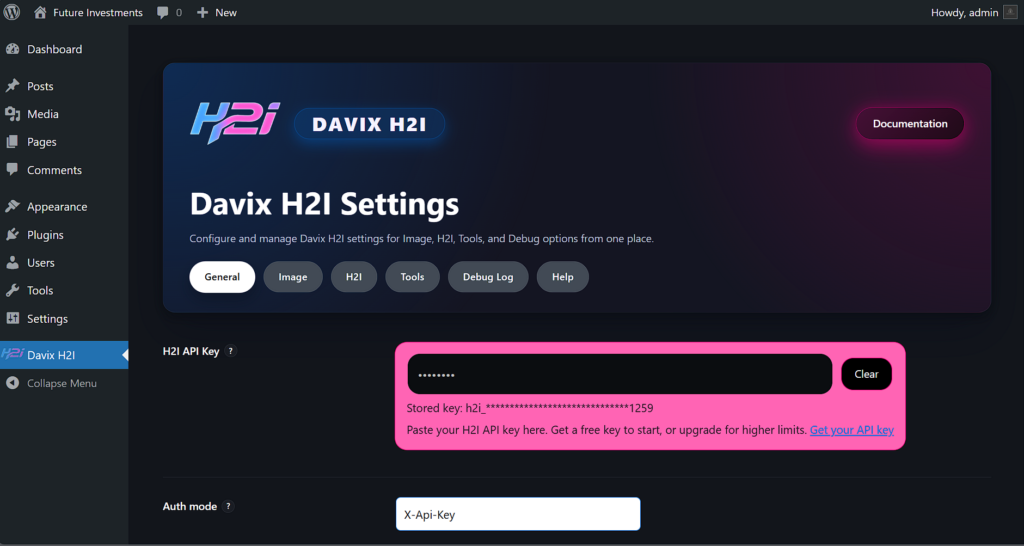 davix h2i settings page